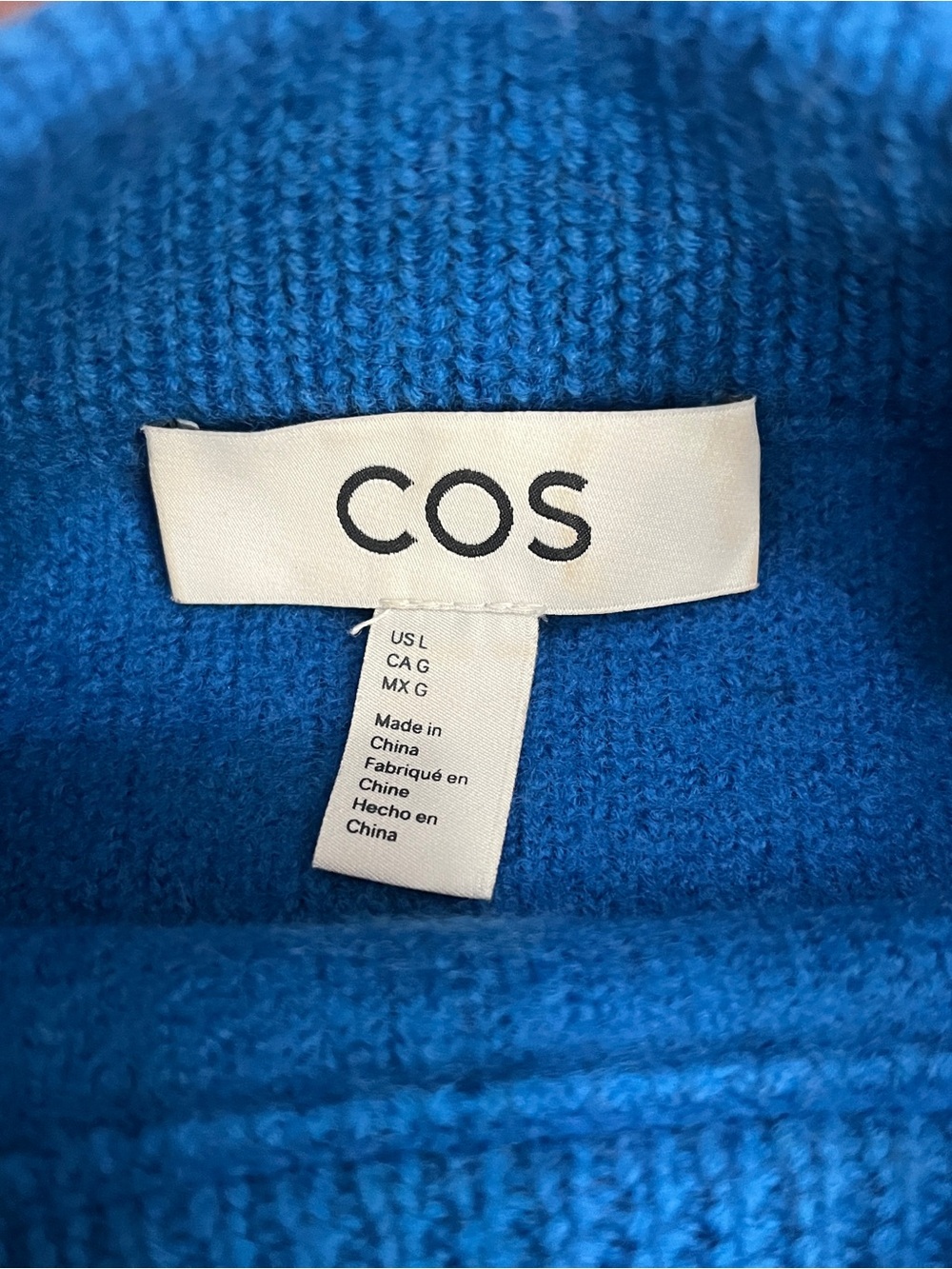COS Oversized Boiled Wool Sweater L Cobalt Blue Crewneck Minimalist Seam Detail - Picture 4 of 9